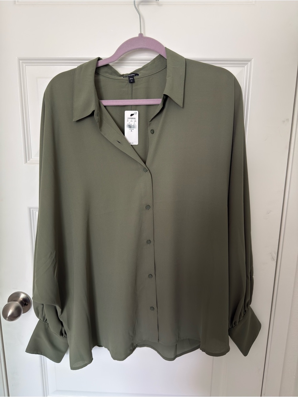 Express Olive Green Button-Front Blouse